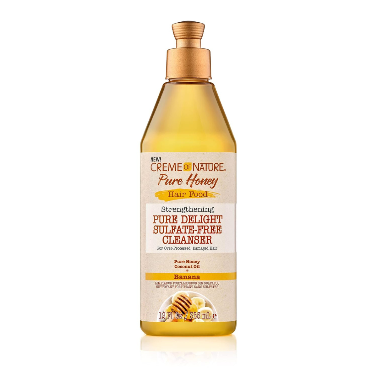 Creme of Nature Pure Honey , Hair Food Strengthening Pure Delight Sulfate-Free Cleanser Honey Coconut Oil and Banana 12oz
