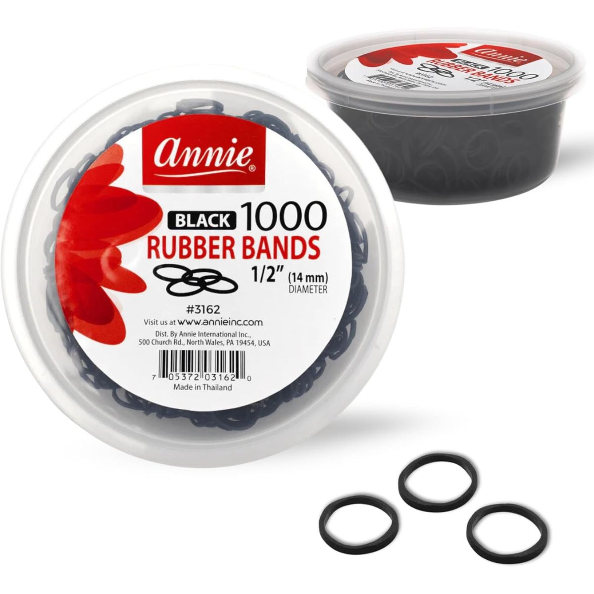 Annie 1000 ct Black Rubber Bands 1/2" (14mm)