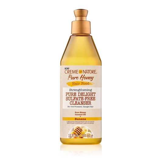 Creme of Nature Pure Honey , Hair Food Strengthening Pure Delight Sulfate-Free Cleanser Honey Coconut Oil and Banana  12oz